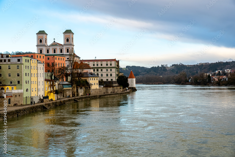 Naklejka premium Some old buidlings in Passau in winter