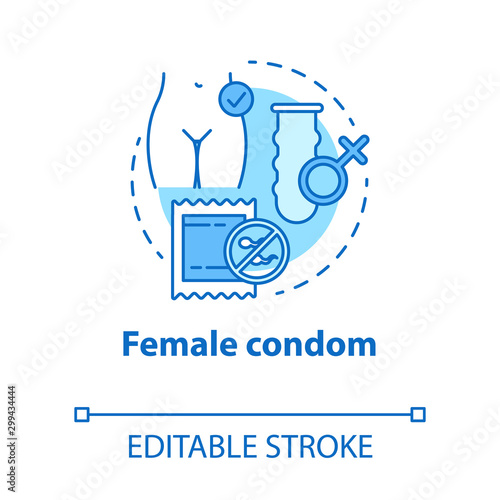 Female condom concept icon. Safe sex. Woman contraception. Birth control method. Healthy intimate relationship idea thin line illustration. Vector isolated outline drawing. Editable stroke