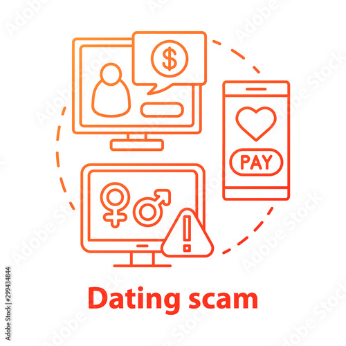 Dating scam concept icon. Love cheating, fraud. Feigning of romantic intentions. Mail order bride swindle idea thin line illustration. Vector isolated outline drawing