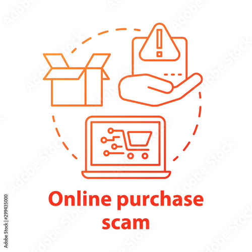Online purchase scam concept icon. Identity and money theft via internet shopping fraud. Cybercrime. Buying on fake site idea thin line illustration. Vector isolated outline drawing