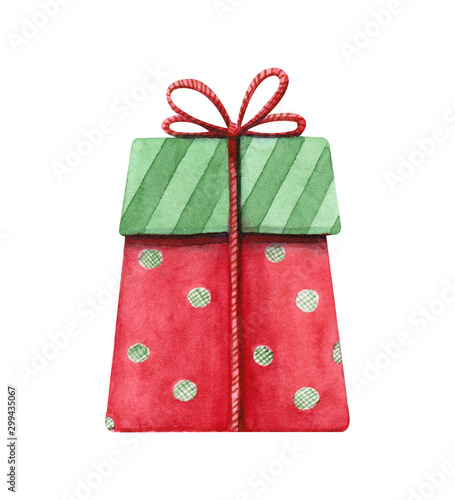 red green gift box with bow and polka dot pattern