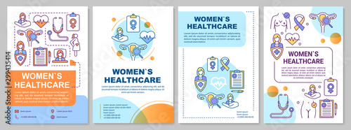 Women healthcare brochure template. Gynecological checkup. Flyer, booklet, leaflet print, cover design with linear illustrations. Vector page layouts for magazines, annual reports, advertising posters