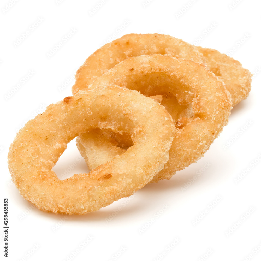Crispy deep fried onion or Calamari ring isolated on white background Crispy deep fried onion or Calamari ring isolated on white background
