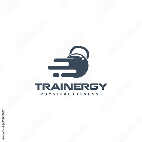 Fitness logo gym trainer workuout kettlebell wellness sport body building training logo design