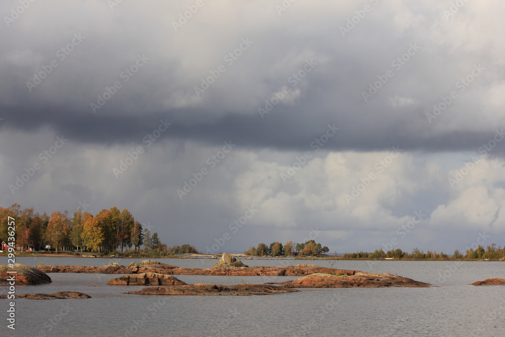 Autumn scene at the shore of Lake Vanern, Sweden. .