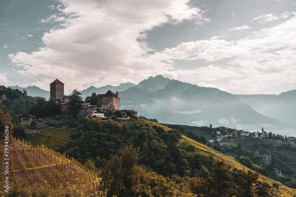 Panoramic view of Tyrol Castle, Italy.