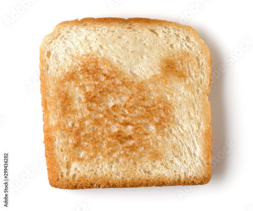 Toast slice isolated on white background close up. Top view.