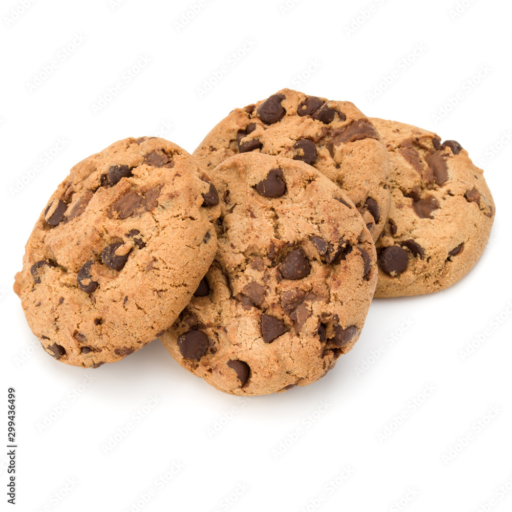 Chocolate chip cookies isolated on white background. Sweet biscuits. Homemade pastry. Chocolate chip cookies isolated on white background. Sweet biscuits. Homemade pastry.