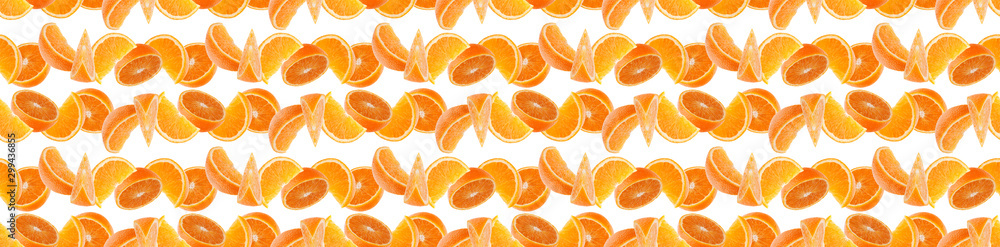 Orange fruit seamless pattern. Orange segments isolated on white background. Food background. Orange fruit seamless pattern. Orange segments isolated on white background. Food background.