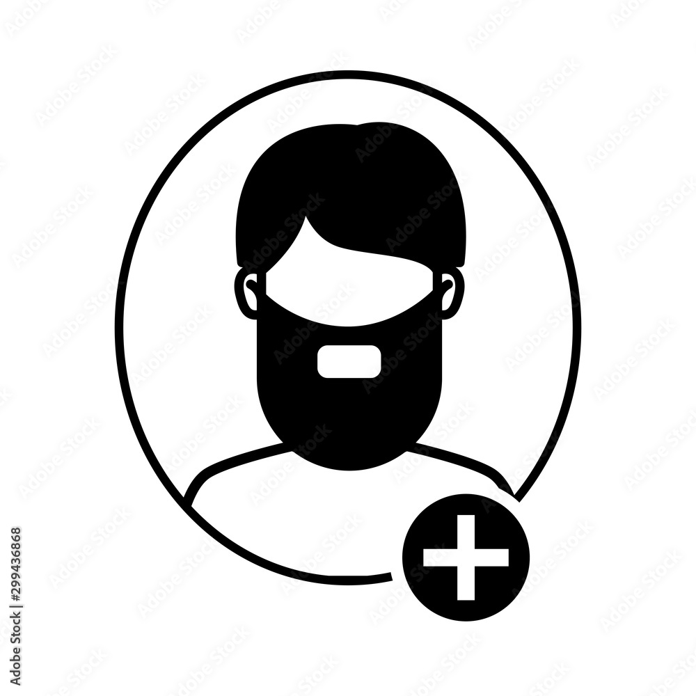 young man with beard and pluss symbol
