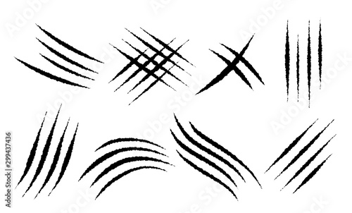 Claw scratches mark set. Vector scrape track.