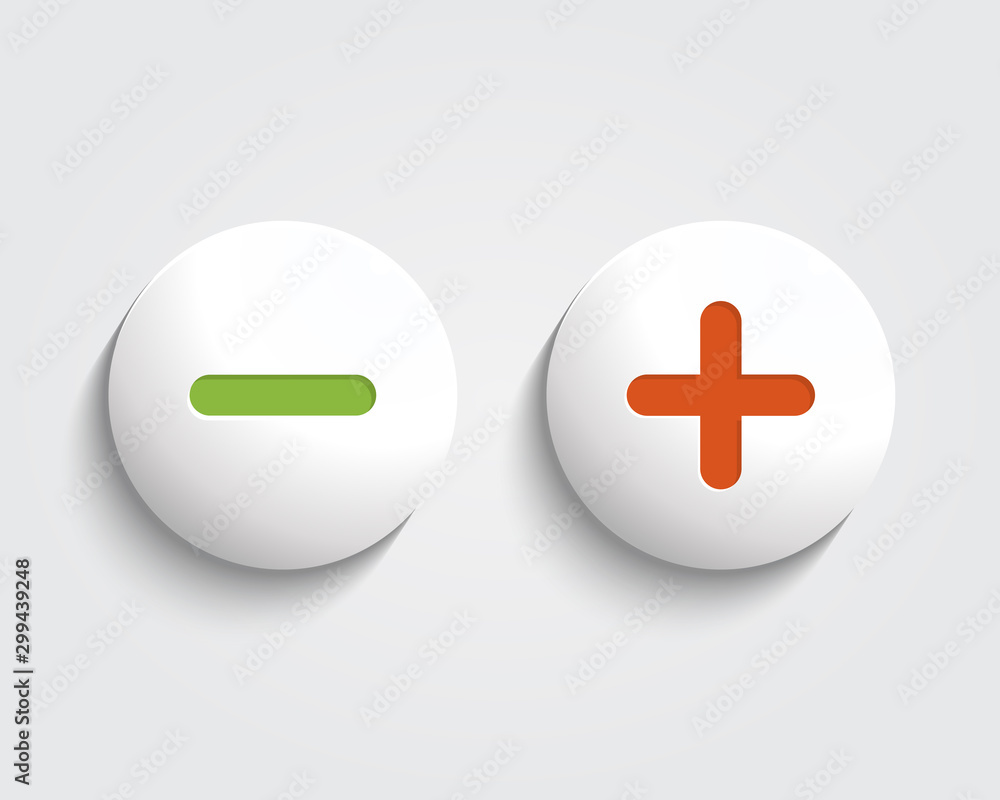 Vector add, cancel, or the plus and minus signs on buttons - obrazy, fototapety, plakaty 