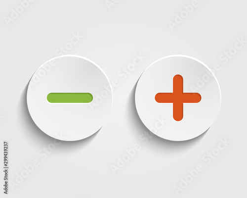 Vector add, cancel, or the plus and minus signs on buttons photo