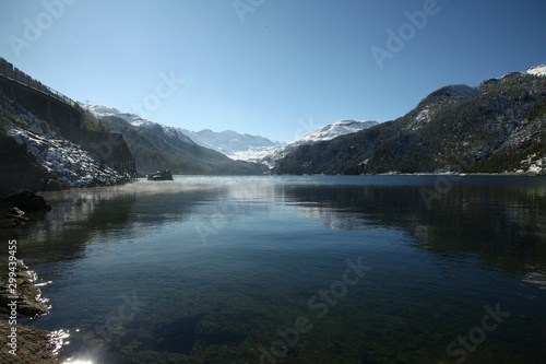 St. Moritz  Switzerand with lake and snowy mountains
