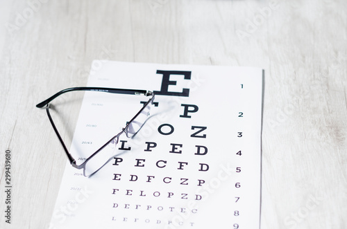 Fotografie glasses and Eyeglasses on table of check of vision close up - Myopia or hyperopi