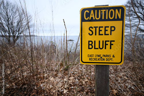 Caution Steep Bluff Sign
