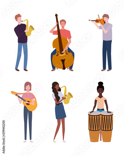 group of young people playing musical instruments