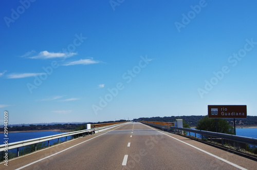 road and bridge in Guadiana river, south of Portugal