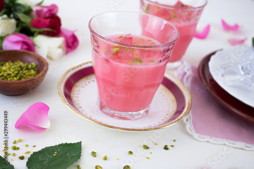 Photography Food photography of a glass of Indian rose milk