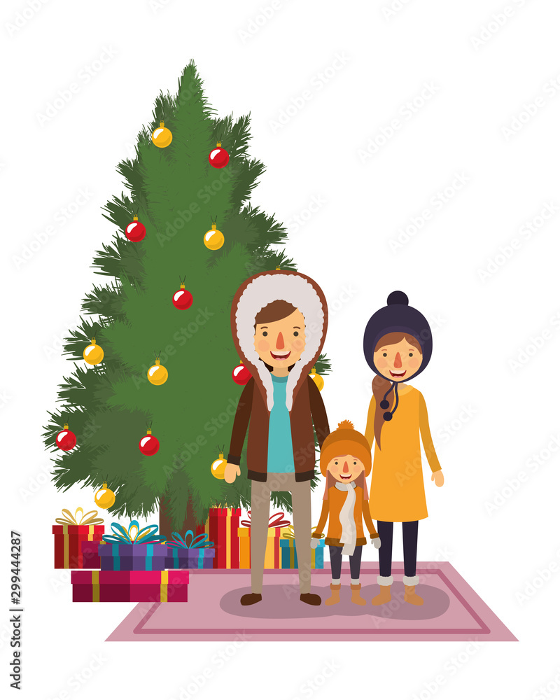 family members celebrating christmas with pine tree family members celebrating christmas with pine tree
