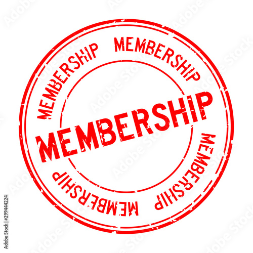 Grunge red membership word round rubber seal stamp on white background