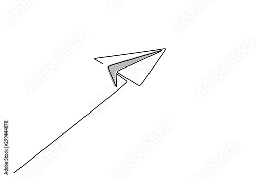 one line drawing of paper airplane. Concept of plane flying symbol of creativity and freedom. photo