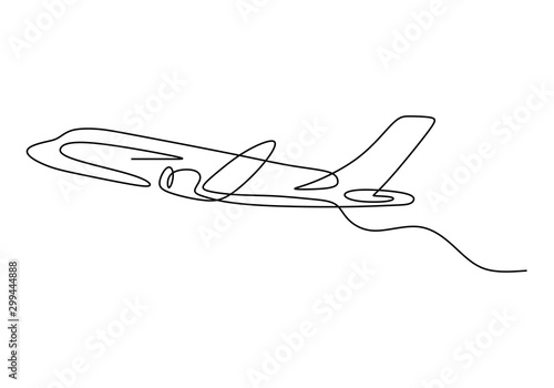 One line drawing of airplane minimalism hand drawn sketch lineart design. Vector transportation and travel theme.