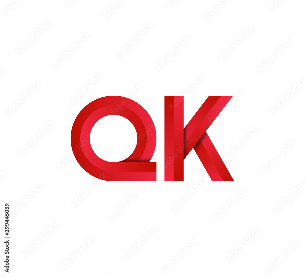 Initial two letter red 3D logo vector QK Initial two letter red 3D logo vector QK