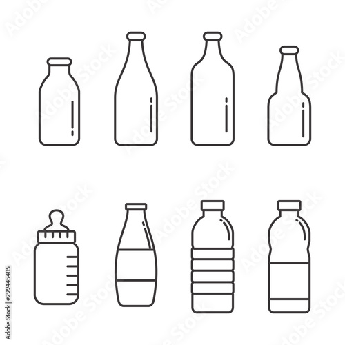 Set of bottle vector illustration with simple line design. Bottle icon, drinks icon 