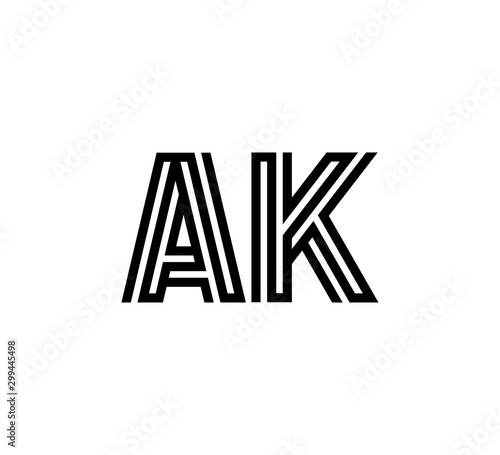 Initial two letter black line shape logo vector AK