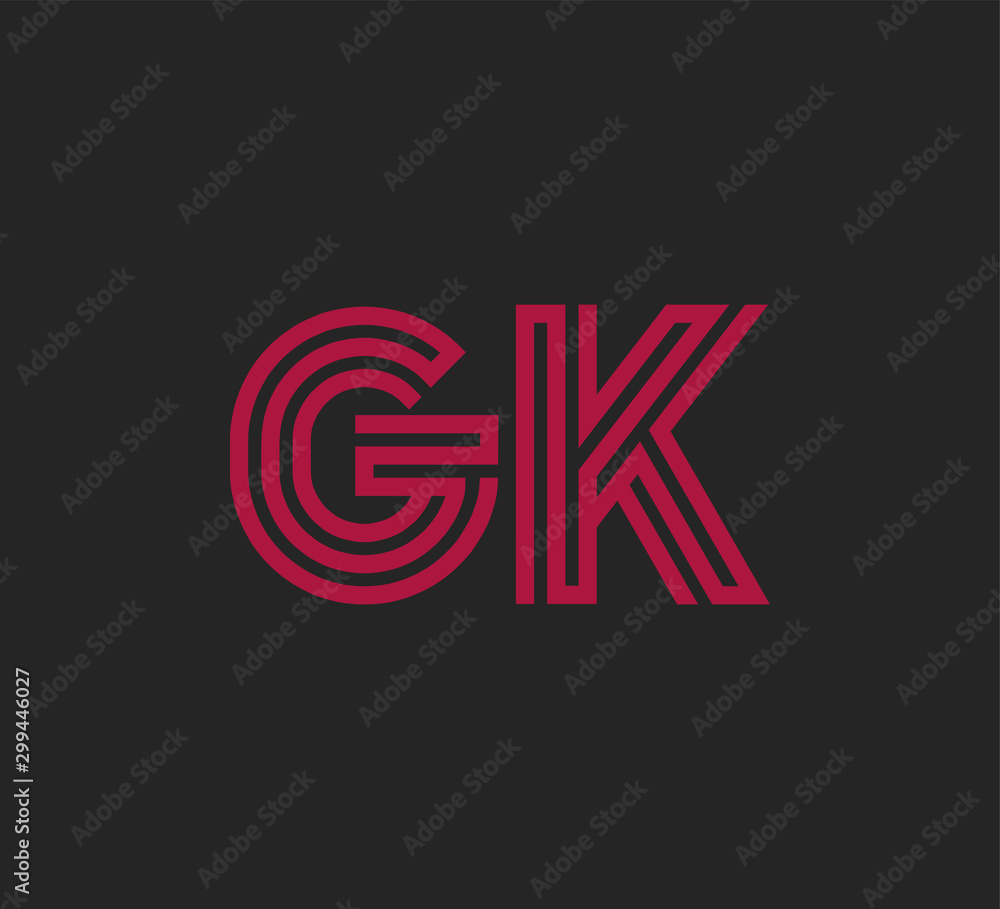 Initial two letter red line shape logo on black vector GK Initial two letter red line shape logo on black vector GK