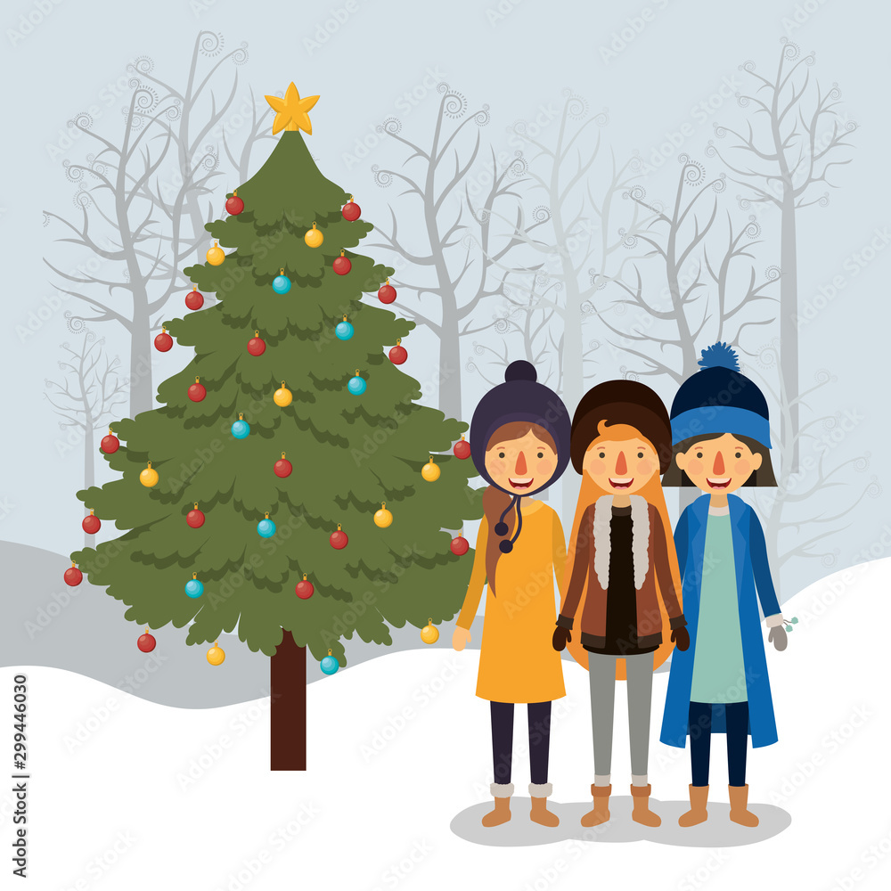 Fototapeta premium family members celebrating christmas in the snowscape