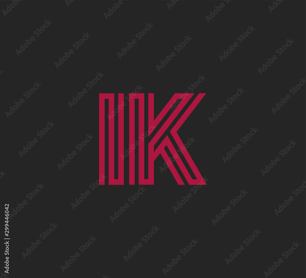 Initial two letter red line shape logo on black vector IK Initial two letter red line shape logo on black vector IK