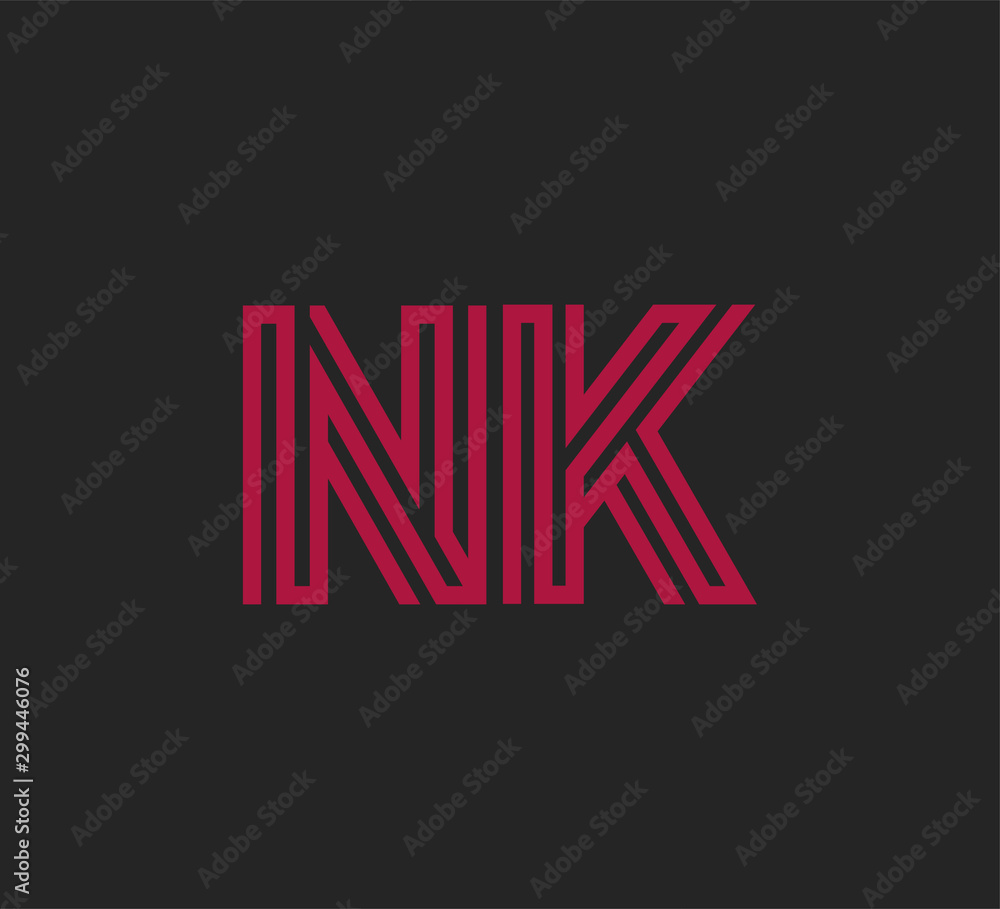 Initial two letter red line shape logo on black vector NK Stock Vector ...