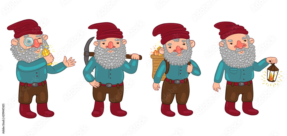 Set of dwarfs isolated on a white background. Vector graphics.