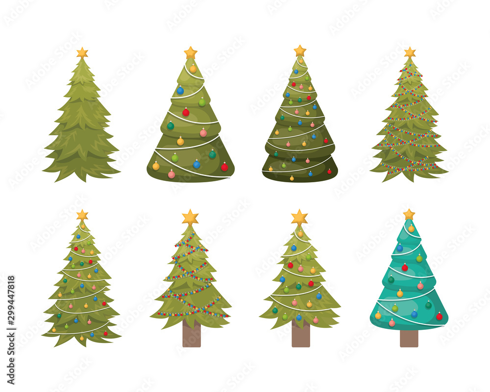 set of pines trees christmas celebration