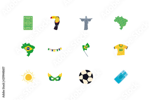 set of icons of rio de janeiro carnival on white background