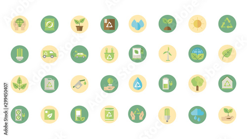 ecological green energy block icons collection