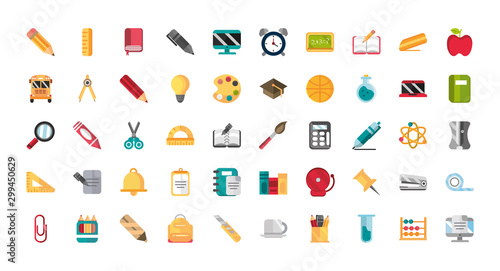 school and education supplies icons set