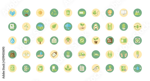 ecological green energy block icons collection