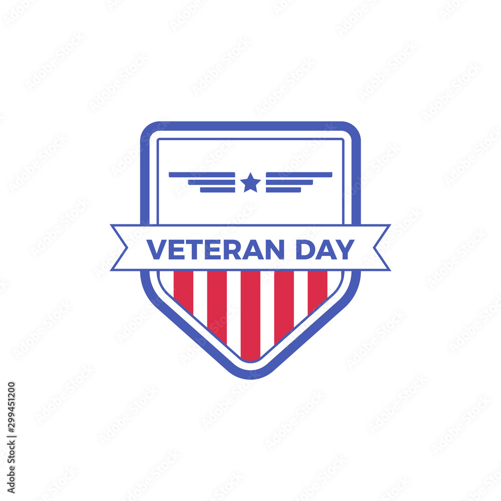 Veteran day logo badge template with red and blue design for event or stamp. Veteran day logo badge template with red and blue design for event or stamp.