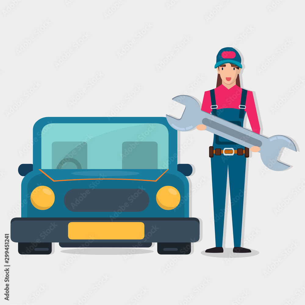 mechanic woman with the car vector illustration for occupation concept mechanic woman with the car vector illustration for occupation concept