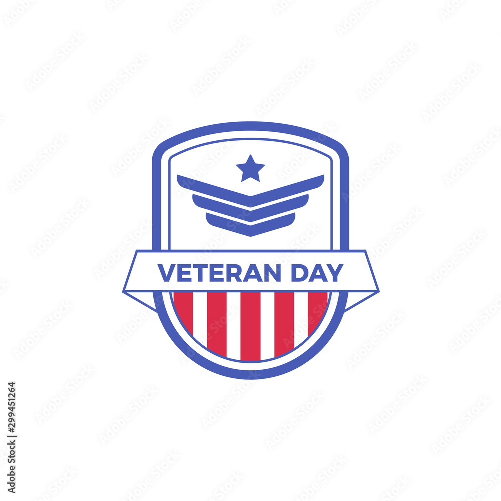 Obraz premium Veteran day logo badge template with red and blue design for event or stamp.