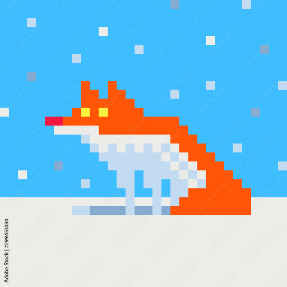 Fox mosaic, isolated pixel art vector illustration. Game assets 8-bit sprite. Design for stickers, web, mobile app. Fox mosaic, isolated pixel art vector illustration. Game assets 8-bit sprite. Design for stickers, web, mobile app.