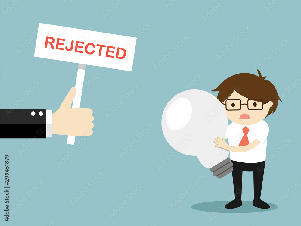 Business concept, Hand shows rejected sign to businessman's idea. Vector illustration. Business concept, Hand shows rejected sign to businessman's idea. Vector illustration.
