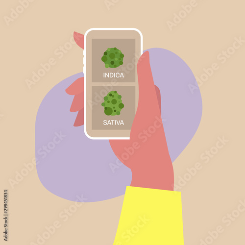 Online cannabis delivery service, Indica and sativa, mobile interface