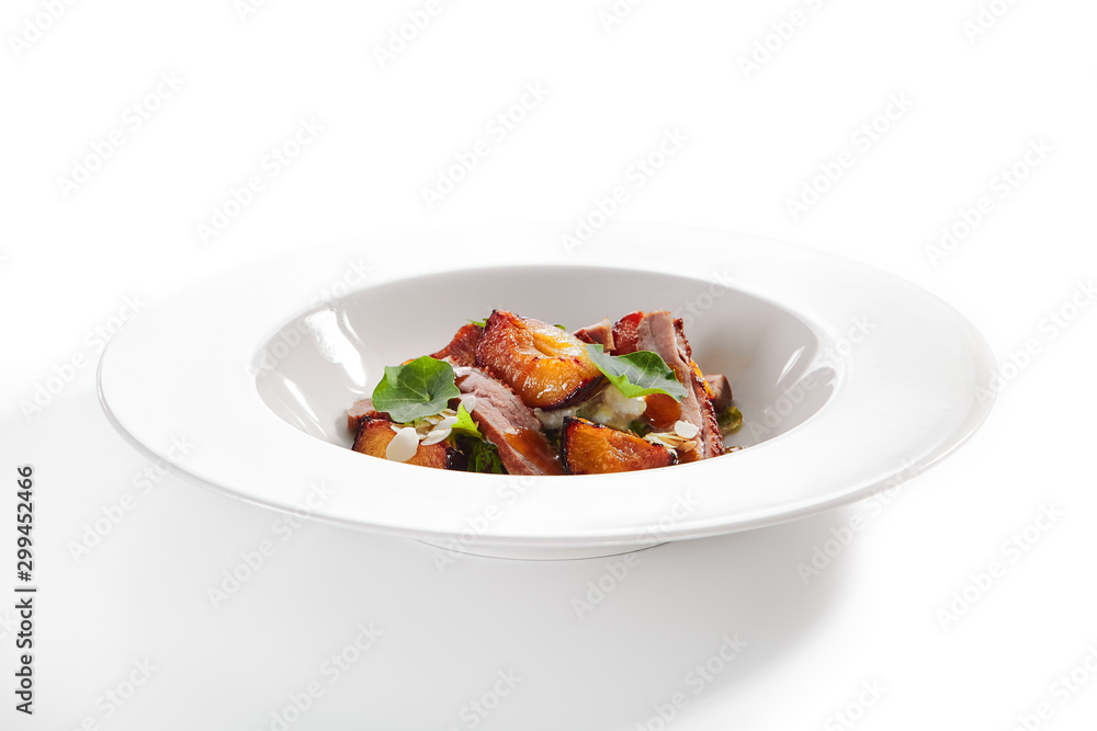 Salad with Roasted Duck Breast, Baked Pear and Strachatella Salad with Roasted Duck Breast, Baked Pear and Strachatella