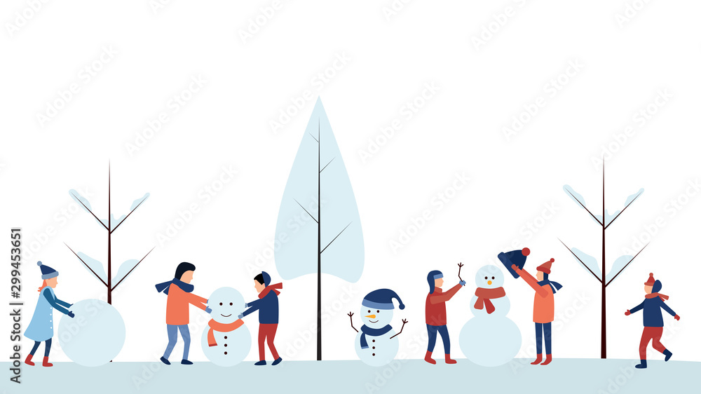 Winter season element vector illustration. Winter season with children playing snow. EPS 10 vector illustration Winter season element vector illustration. Winter season with children playing snow. EPS 10 vector illustration