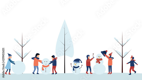 Winter season element vector illustration. Winter season with children playing snow. EPS 10 vector illustration