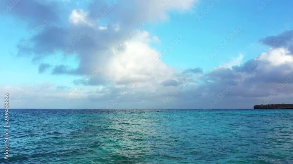 Aerial view of coast of Curaçao in the Caribbean Sea with turquoise water,